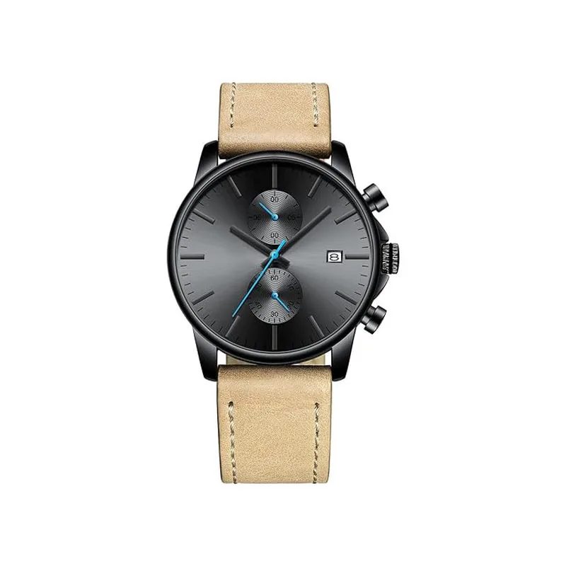Men's leather belt, mesh belt, double eyed single jump fashion, trendy and casual European style quartz waterproof watch
