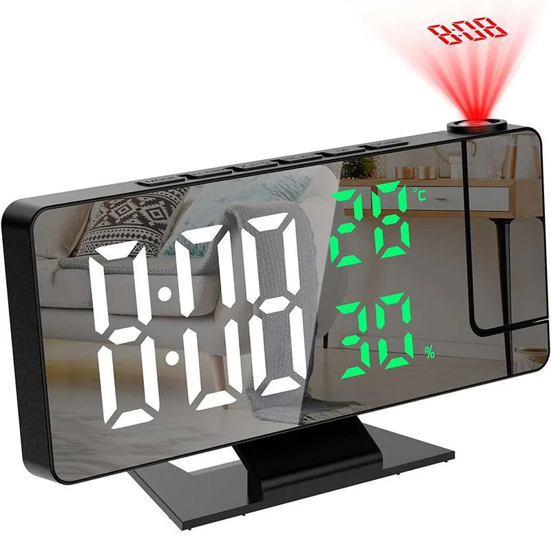 Colorul Projection LED Clock with colorful display and alarm,with temperture and humilidy,Time projection on ceiling/wall,ideal for bedroom