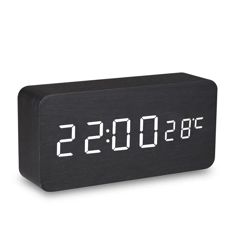 Rectangular digital wooden clock,led clock with temperature,brightness adjustment multiple alarms,Custom branding: Ideal for promotional gifts