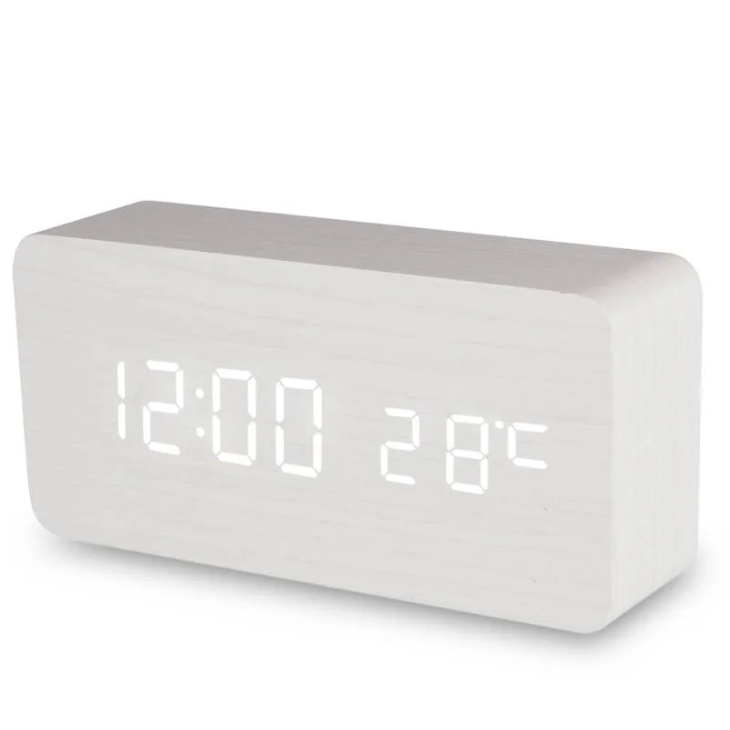 Rectangular digital wooden clock,led clock with temperature,brightness adjustment multiple alarms,Custom branding: Ideal for promotional gifts
