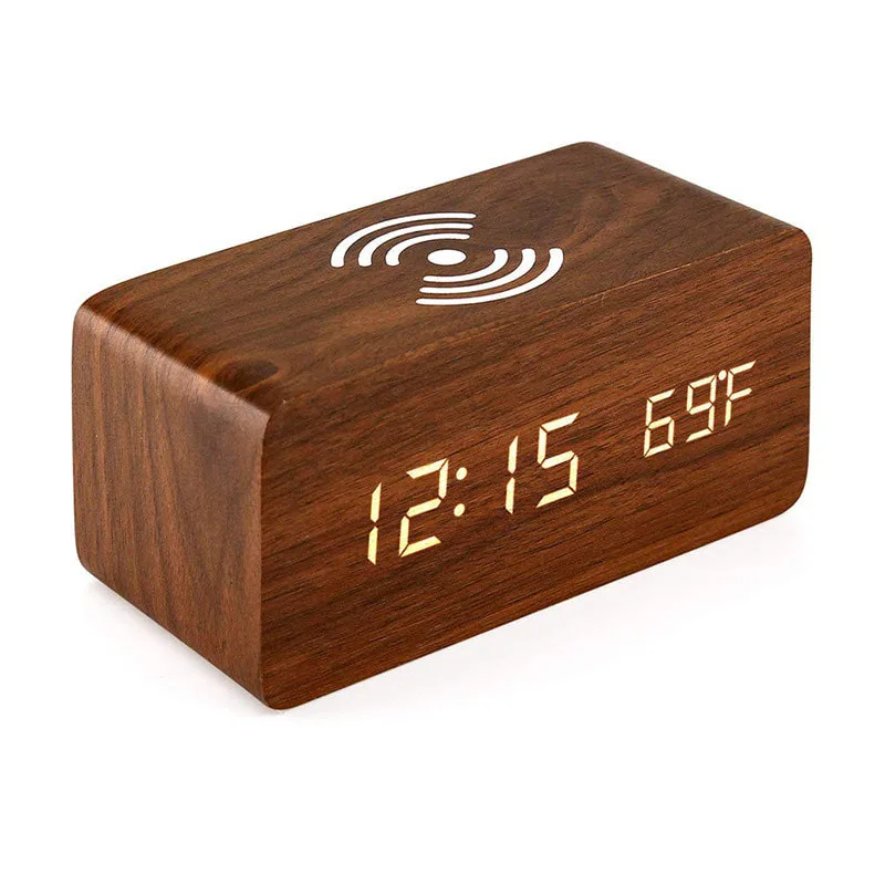 Wireless Charging Alarm Clock,led clock with temperature,brightness adjustment multiple alarms,Custom branding: Ideal for promotional gifts or office